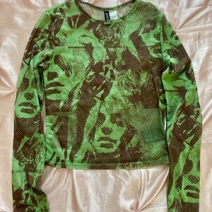 H&M Divided Camouflage Green and Brown Mesh Top